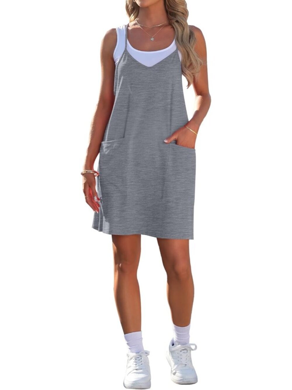 Women's Grey Summer Dresses Sleeveless Casual Dress Spaghetti Strap Beach Dress